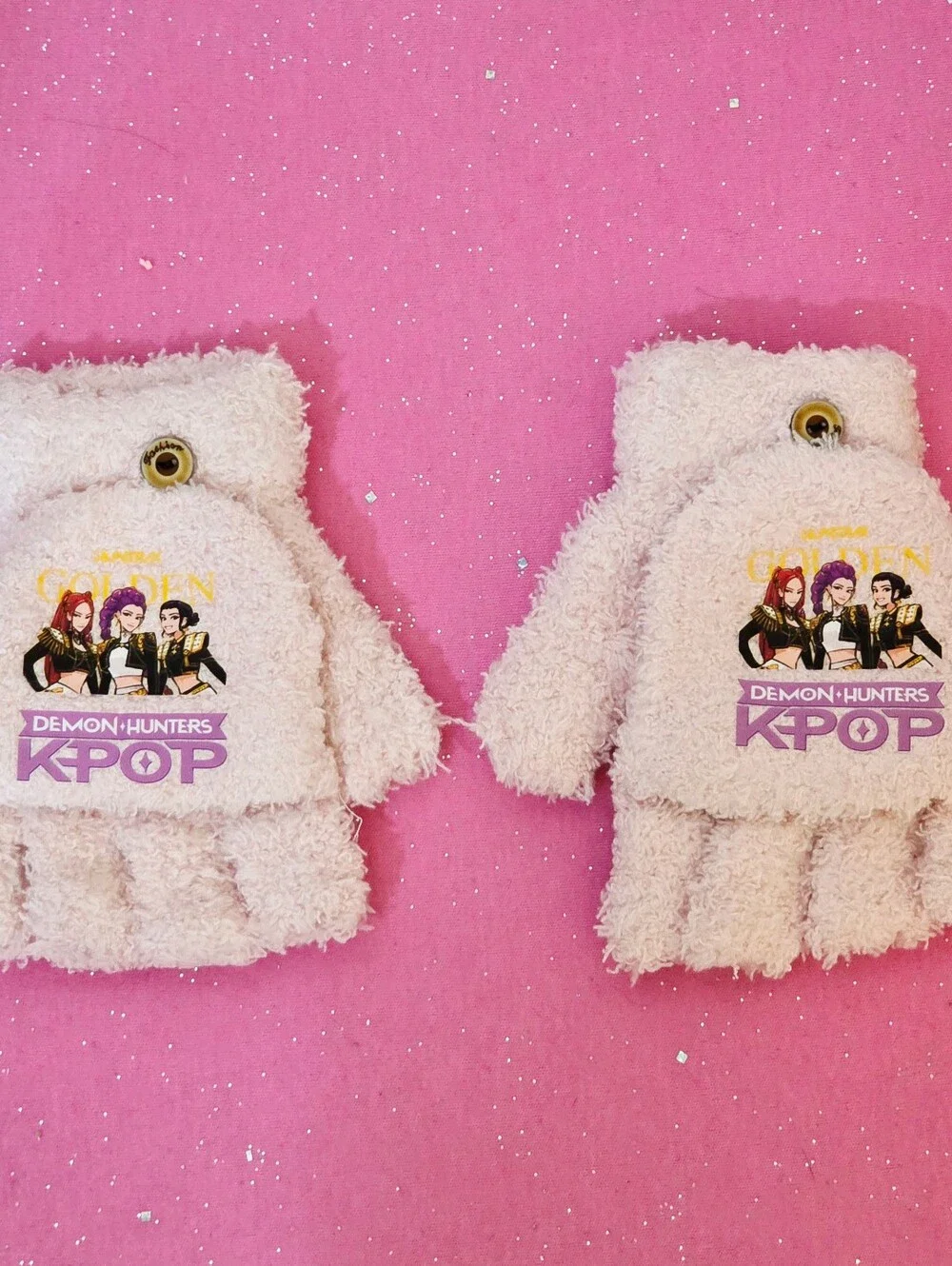 Girls KPop Demon Hunters Huntrix Girls Pink Flip Mittens